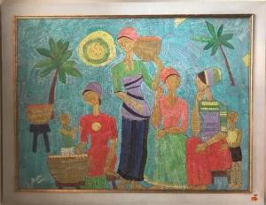 Figurative Dotted Artwork – African Family Painting