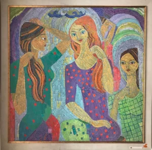 Figurative Dotted Artwork – African Family Painting-2