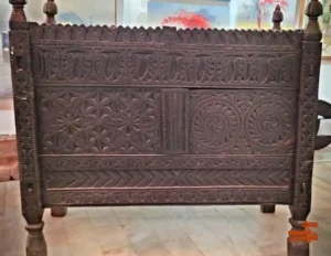 Antique Sawati chest box carved hardwood two door wooden storage trunk