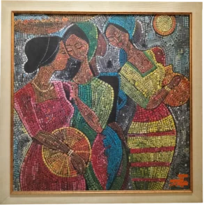 Figurative Dotted Artwork – African Family Painting