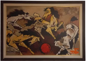 Horses Framed Print Reproduction of M.F Hussain