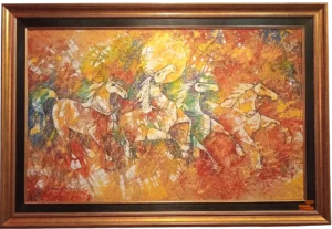 Horse painting by Rashid Ali 30x48 modern canvas artwork with dynamic horses in motion